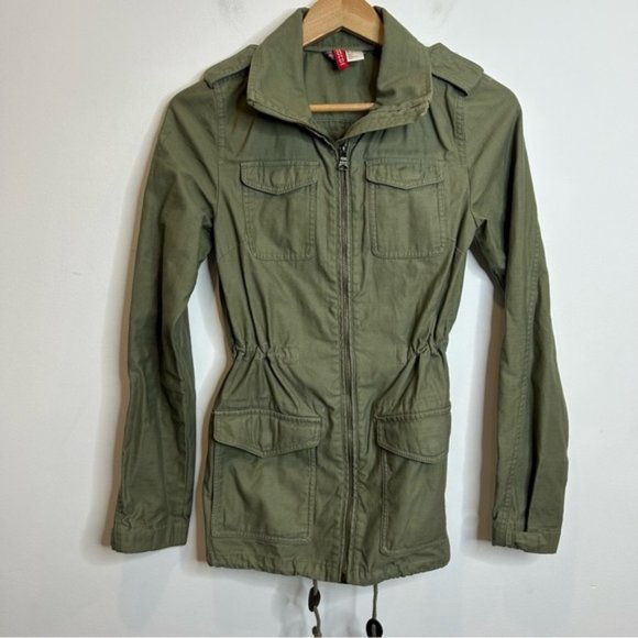 H&M Jackets & Blazers - Divided H&M Womens Olive Green Canvas Utility Military Full Zip Jacket